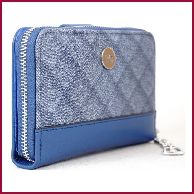 Női pénztárca négyzetes mintával, műbőr, kék olasznoitaska-hu b